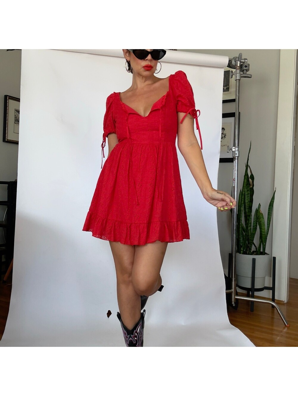 Red Cotton Mini Dress